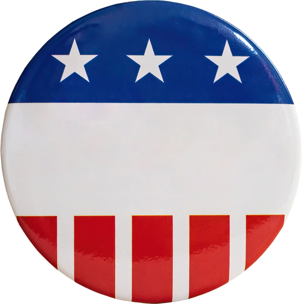 Pin with USA flag USA campaign votes, isolated on blank background.